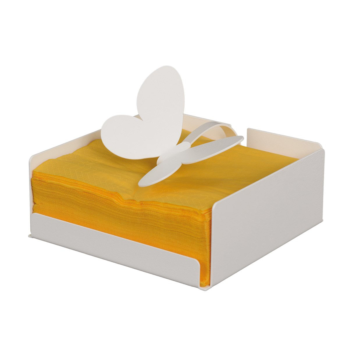 Portatovaglioli Farfalla in Porcellana Bianca con Supporto in Bamboo Naturale Brandani