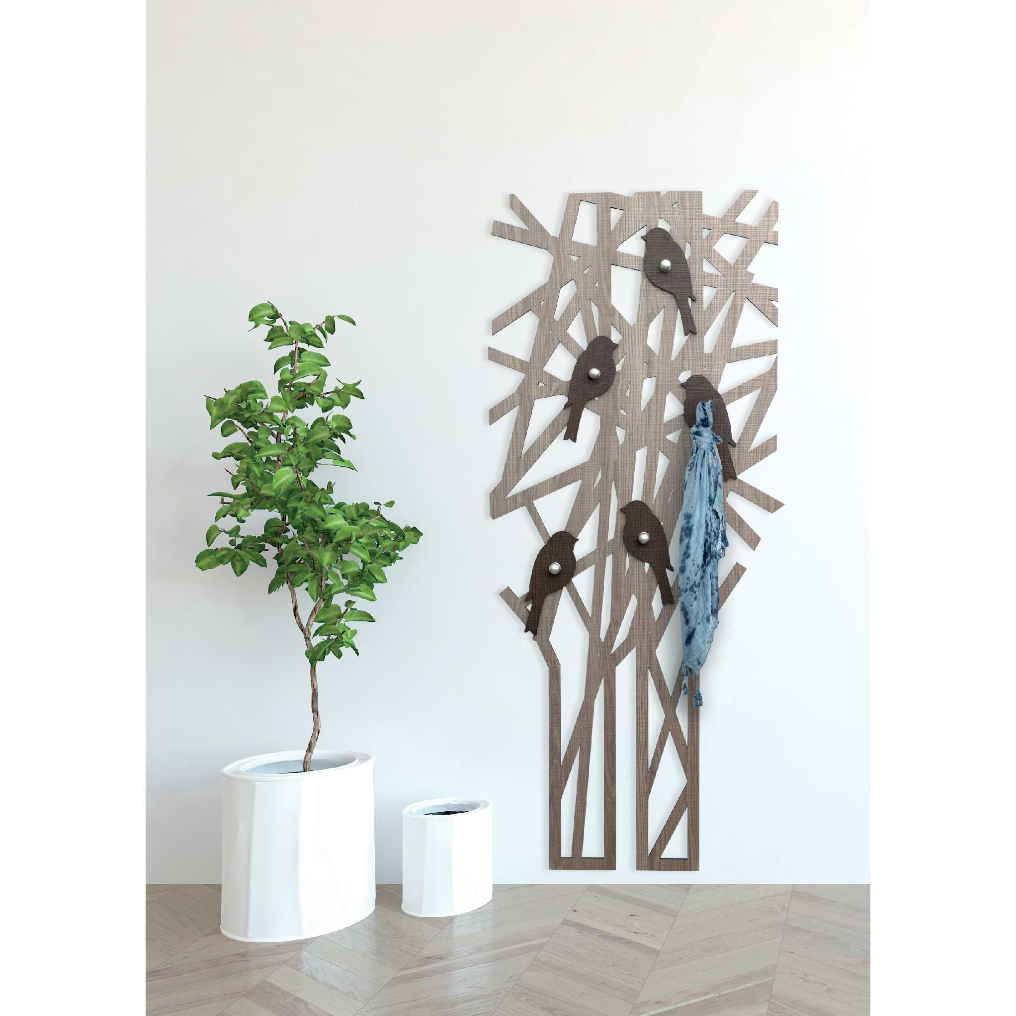 Appendiabiti Da Parete A Forma Di Albero In Legno Massello Di Mangostano - Realizzato A Mano In Thailandia - 200x40x20 Cm - Pezzo Unico Naturale