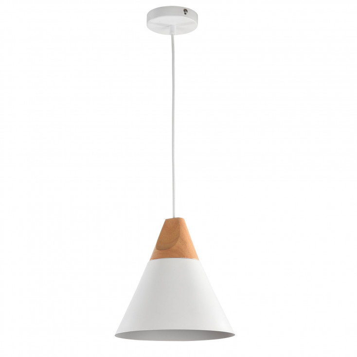 Sospensione moderna con base in legno e diffusore in mnetallo grande
