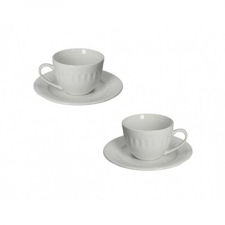 Set 2 pz tazzine da the con piattino in ceramica dalle linee classiche