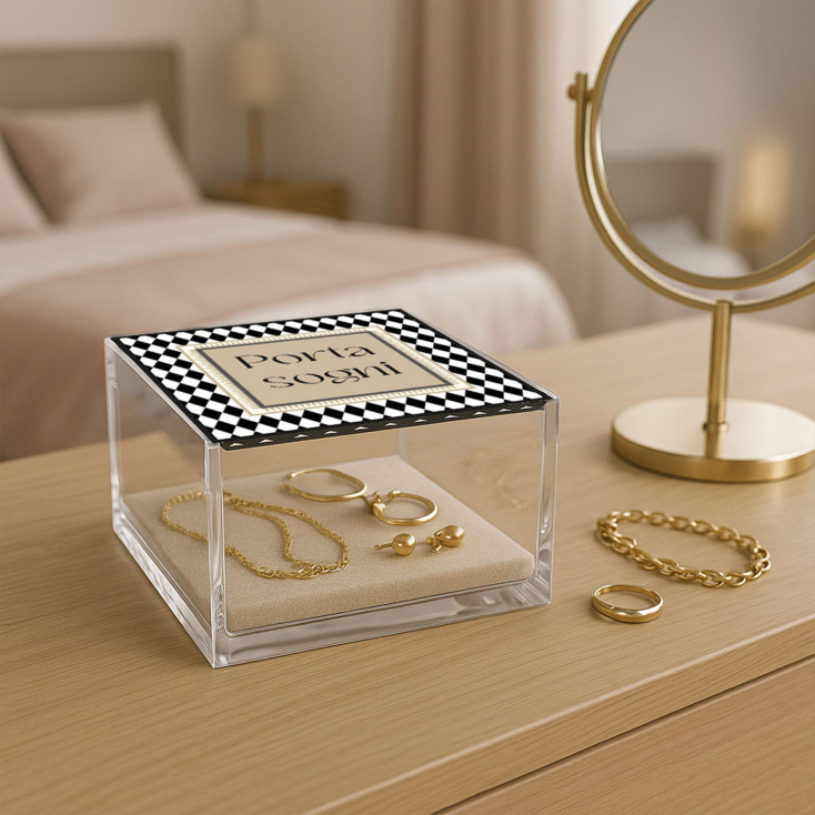 Portagioie quadrato grande in plexiglass con coperchio