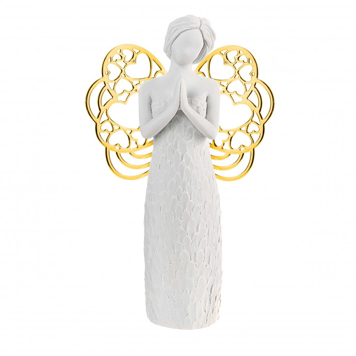 Bomboniera Comunione - Scultura con angelo che prega con ali in dorate