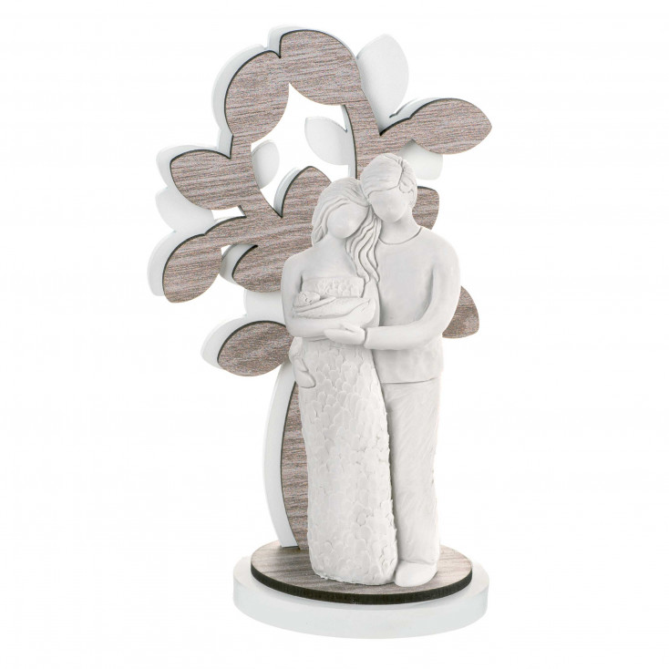 Scultura da tavolo piccola con raffigurazione della famiglia con neonato
