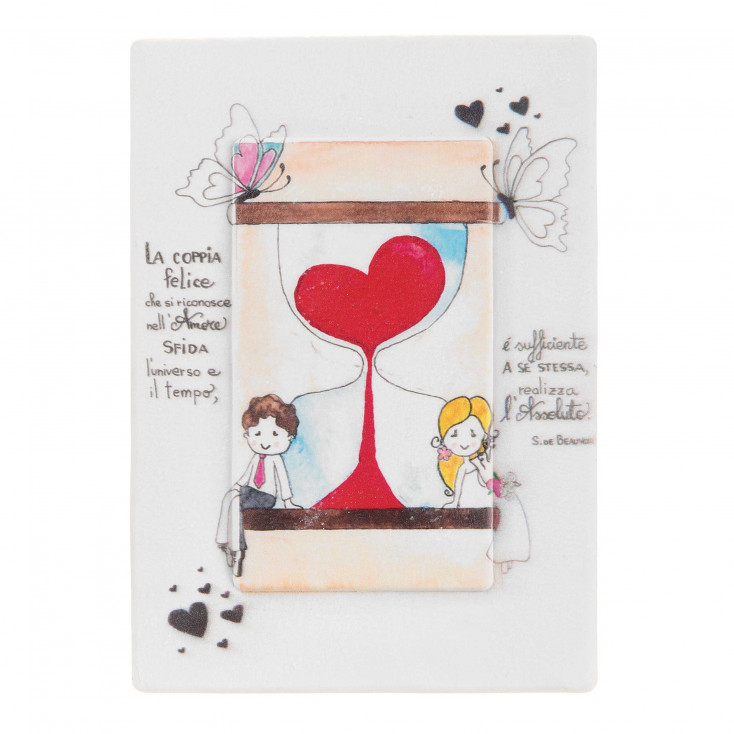 Bomboniera Vari Eventi - Quadretto piccolo con cuore e clessidra e dedica