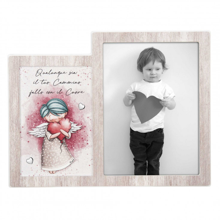 Bomboniera Battesimo - Portafoto Angeli dei Sogni con cuori Maschio