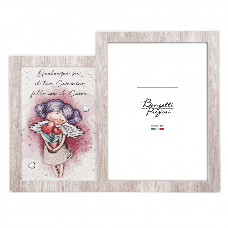 Bomboniera Battesimo - Portafoto Angeli dei Sogni con cuori Femmina