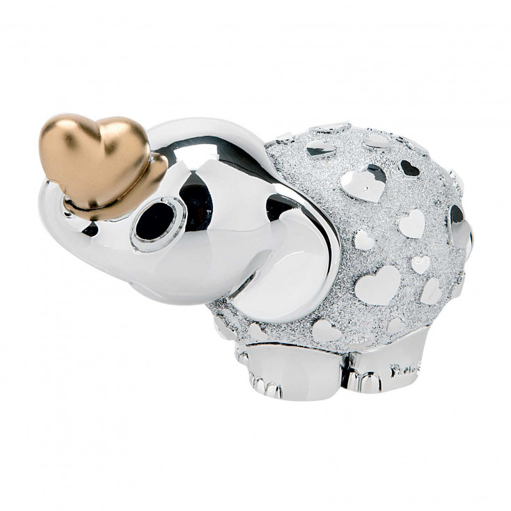 Bomboniera Vari Eventi - Elefantino portafortuna in argento con cuore dorato