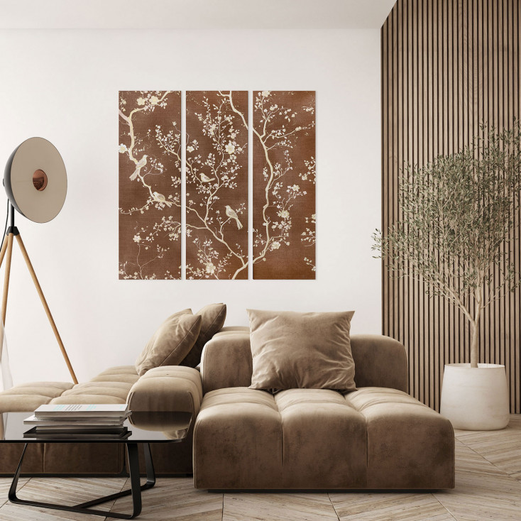 Stampa verticale set 3 pezzi su tela motivo floreale con cornice Sakura 40x120