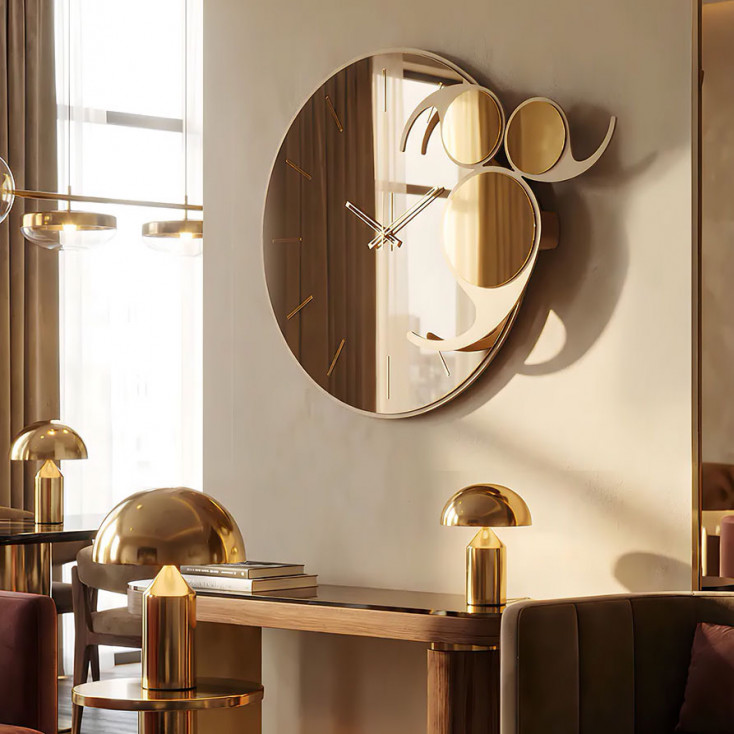 Orologio da parete in metallo con quadrante in vetro specchiato