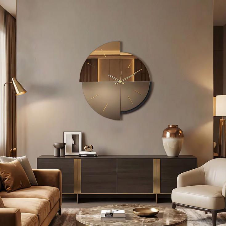 Orologio da parete in metallo con quadrante in vetro specchiato di design