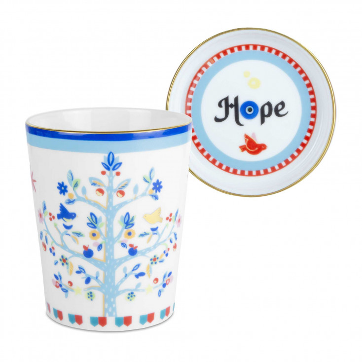 Bicchiere con piattino in porcellana "Mano"