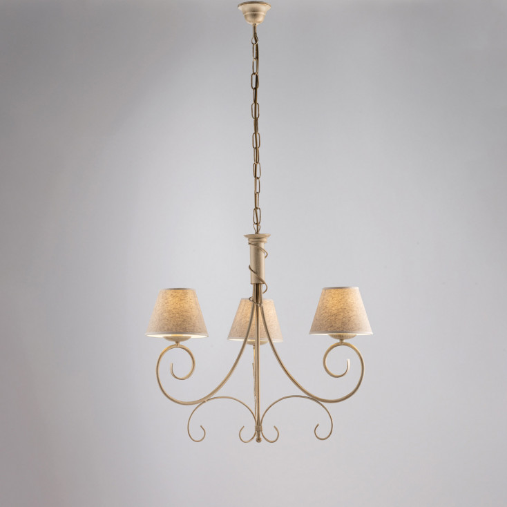 Lampadario piccolo dalle linee classiche con paralumi in tessuto