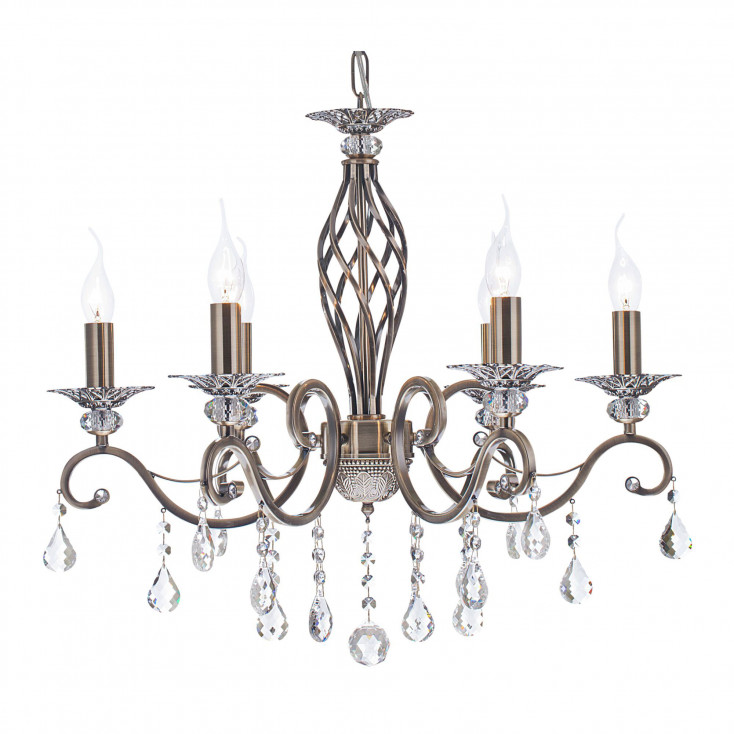 Lampadario con 6 braccia in metallo con pendenti in cristallo