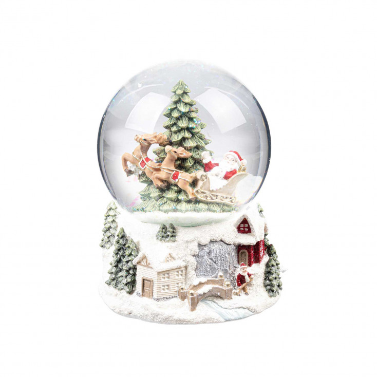 Palla di vetro con pino e babbo natale