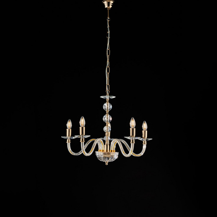 Lampadario classico medio 5 luci con struttura in metallo e dettagli in vetro