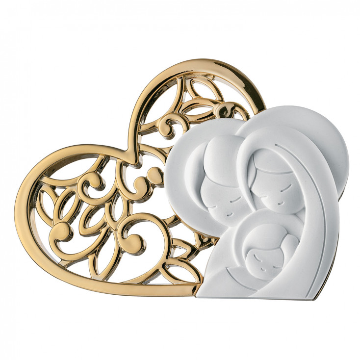 Bomboniera Battesimo - la sacra famiglia con cuore in marmorino grande