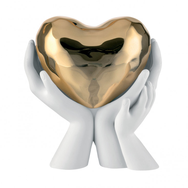 Bomboniera Battesimo - statuina grande con mani che abbracciano un cuore