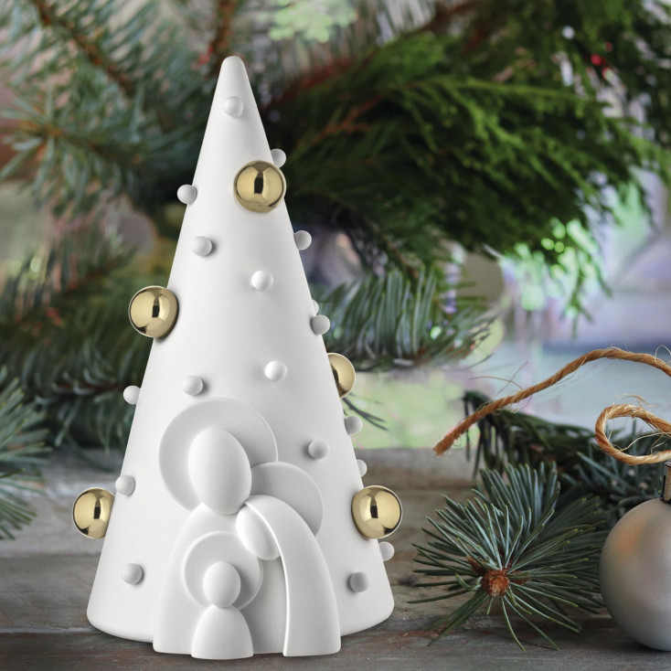 Decorazione natalizia da tavola alberello con sacra famiglia