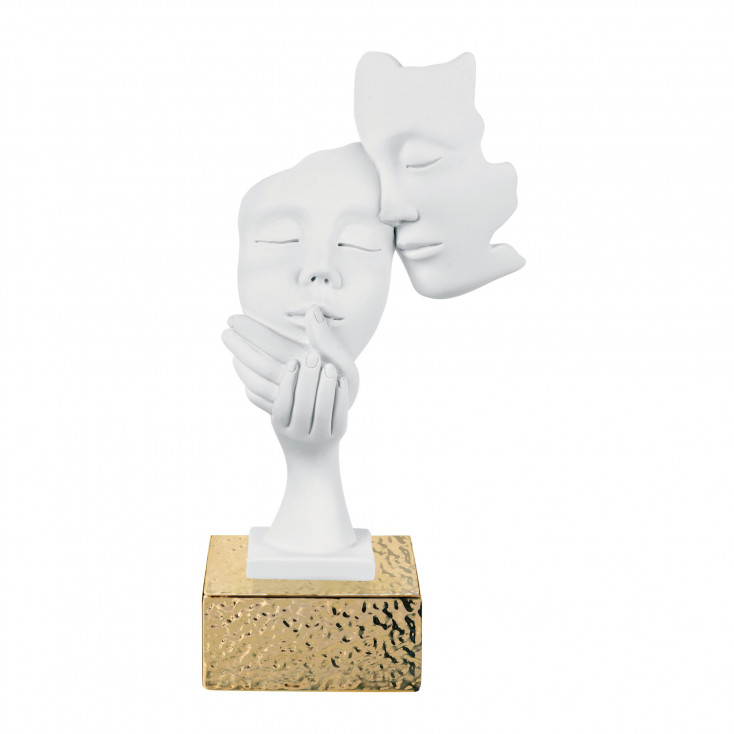 Scultura da tavolo in marmorino dal design moderno con coppia di visi