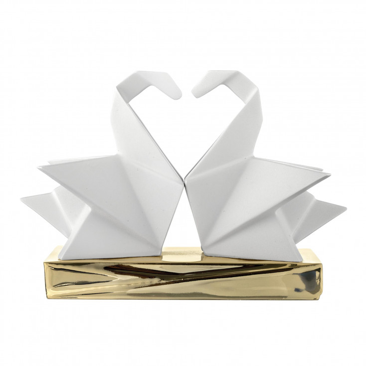 Scultura piccola in marmorino dal design moderno con coppia di Cigni