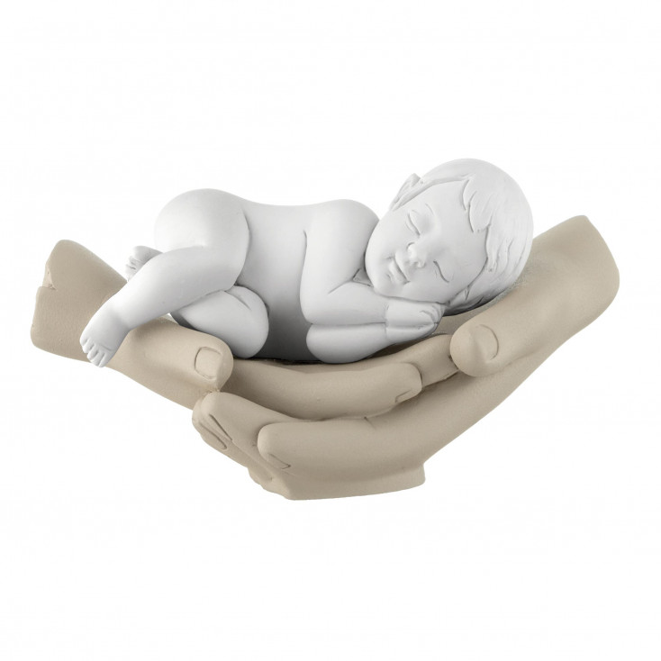Scultura piccola in marmorino dal design moderno con mani e bimbo
