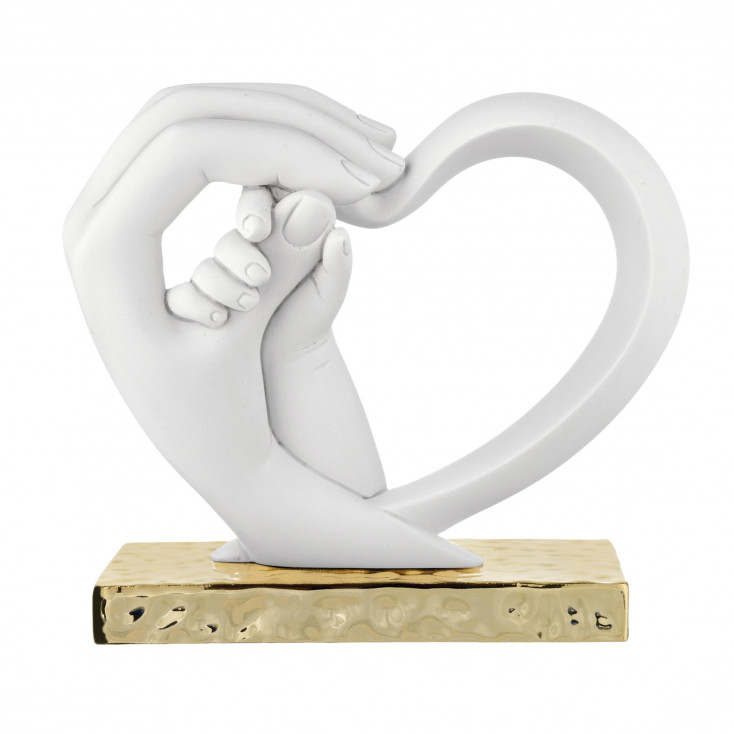 Scultura piccola in marmorino dal design moderno con mani e cuore
