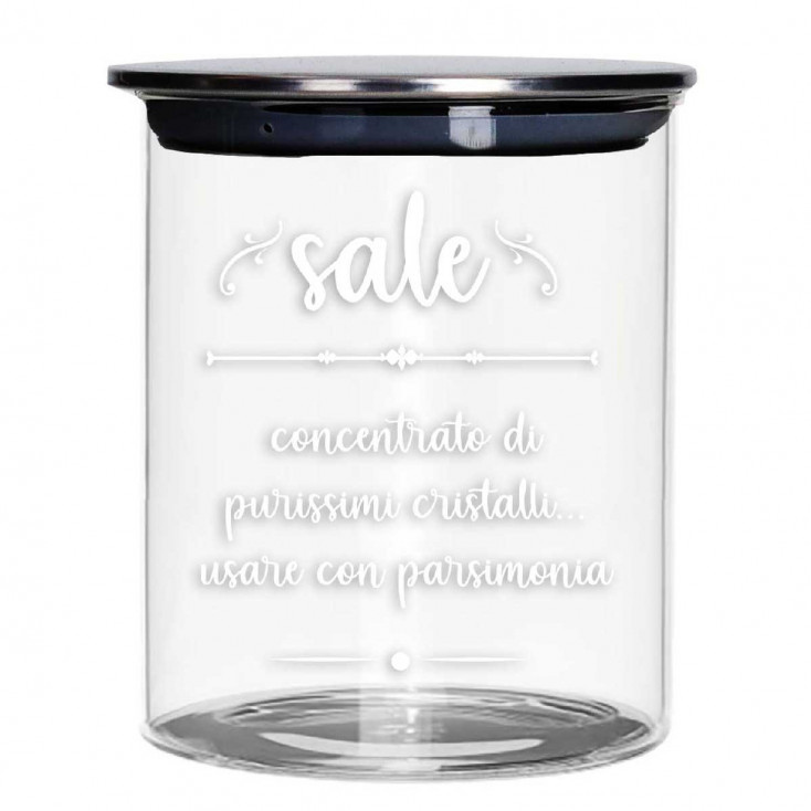 Barattolo per sale in vetro con coperchio in metallo