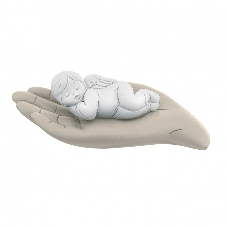 Bomboniera Battesimo - Scultura con bambino che dorme su palmo della mano