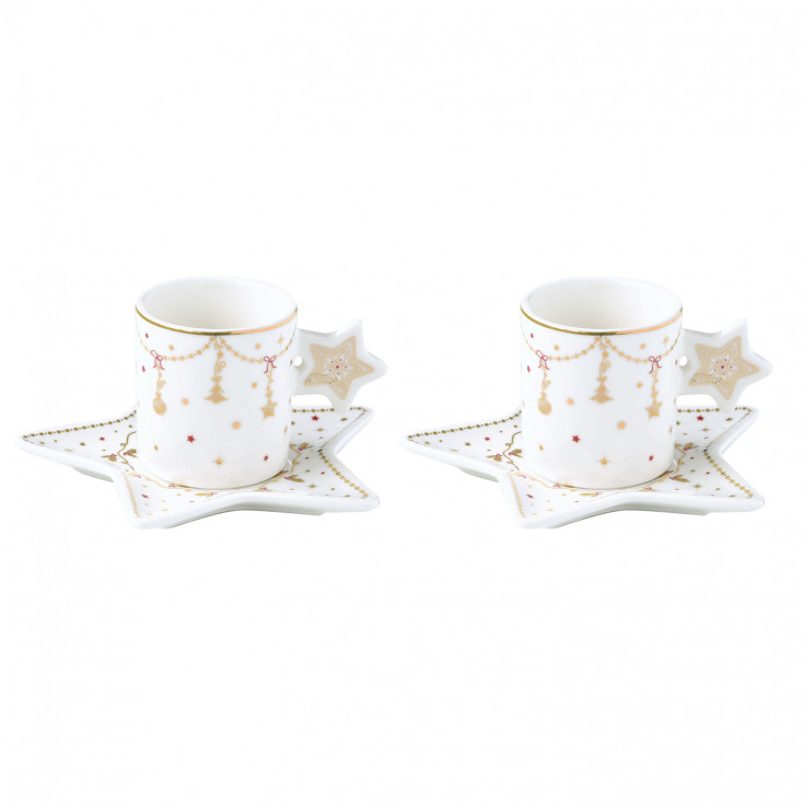 Set 2 tazzine con piattino in porcellana a tema natalizio