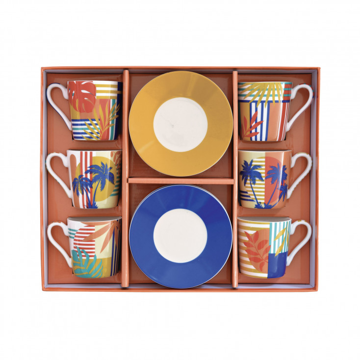 Set 6 tazzine con piattini in porcellana dal design moderno ed elegante