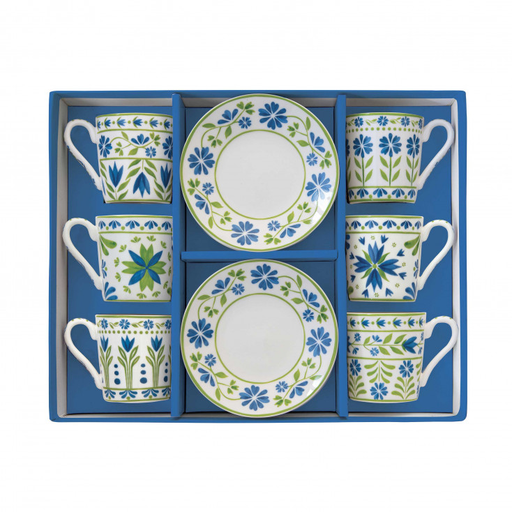 Set 6 tazzine con piattini in porcellana dal design moderno ed elegante