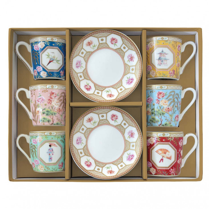 Set 6 tazzine da caffe con piattino in porcellana