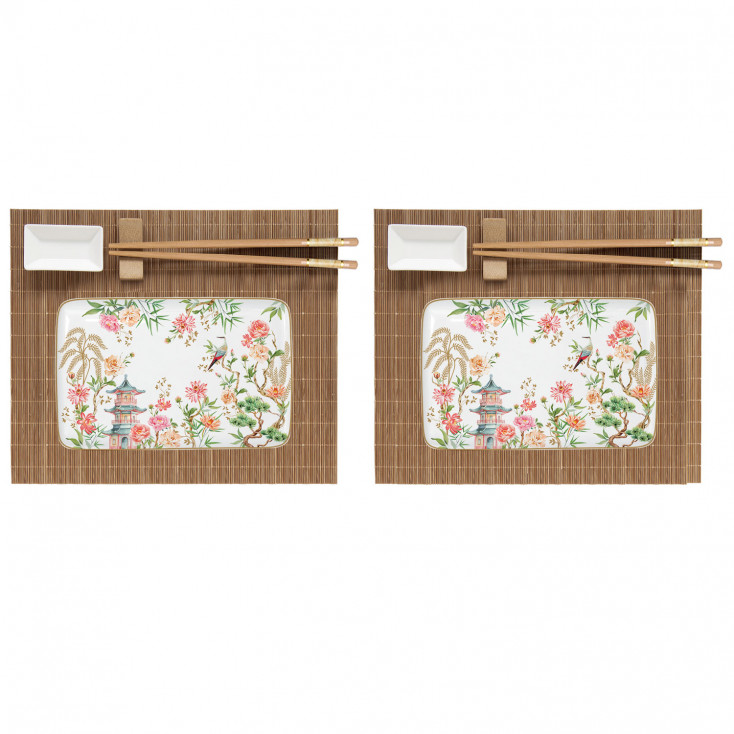 Set sushi in porcellana con 2 tovagliette e 2 bacchette