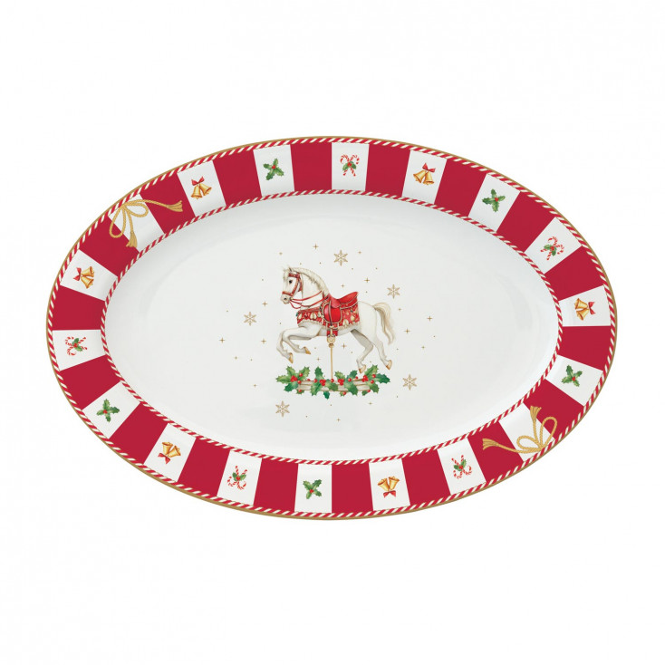 Vassoio ovale in porcellana con decoro natalizio