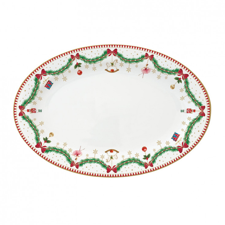 Vassoio ovale in porcellana con decoro natalizio