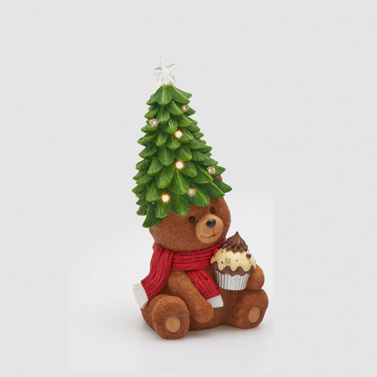 Decorazione natalizia con orsetto con muffin e led