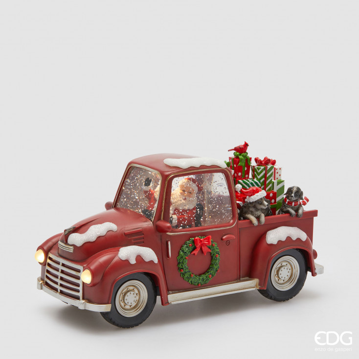 Decoro natalizio con pick-up e babbo natale musicale con led
