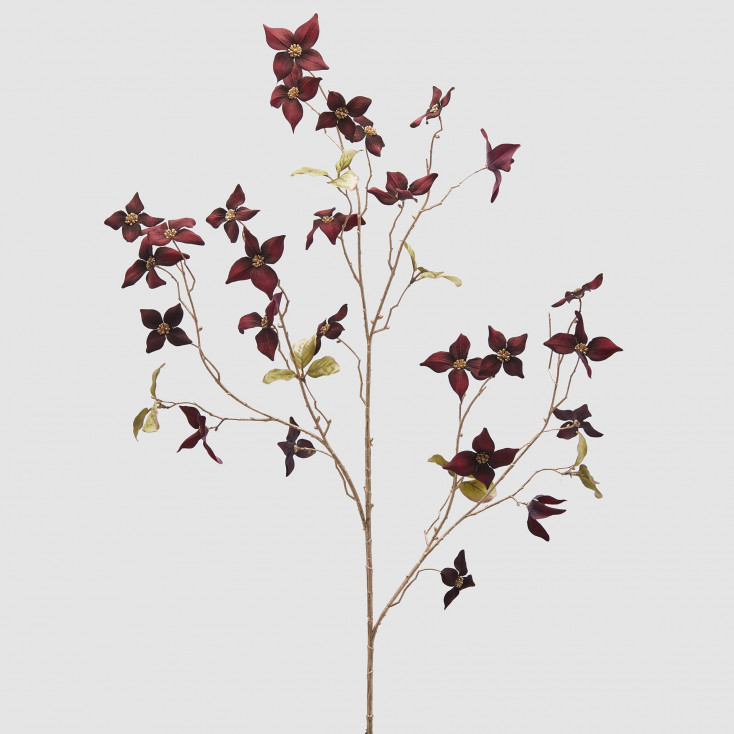 Pianta artificiale ramo Cornus con foglie e stelo in oro