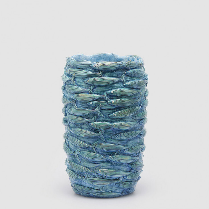 Vaso da decori per interni ed esterni in resina con pesci