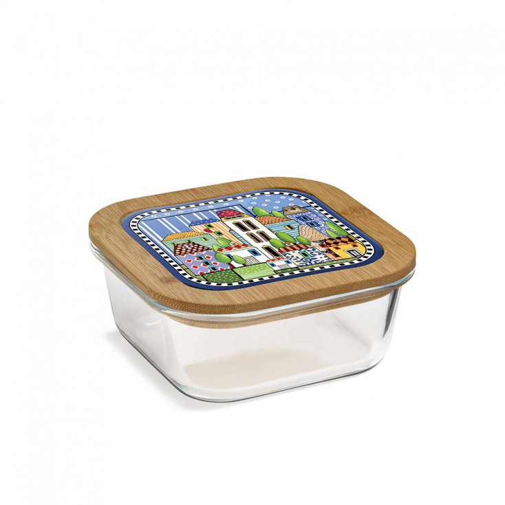 Contenitore in vetro con coperchio in bamboo