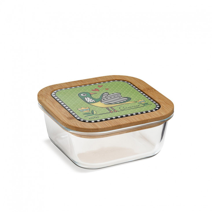 Contenitore in vetro con coperchio in legno