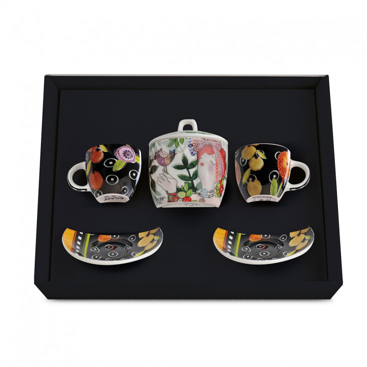 Set 2 tazzine da caffè con piattino e zuccheriera in porcellana