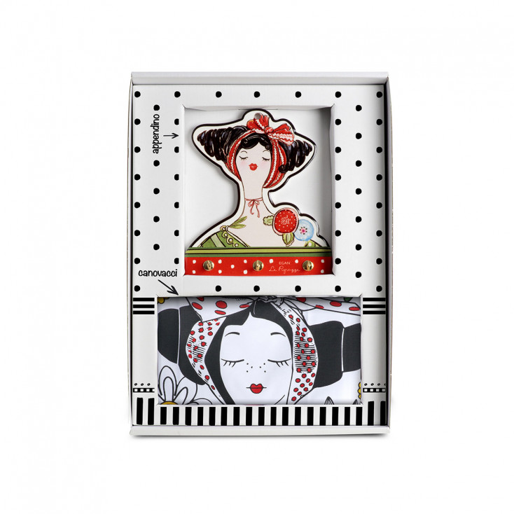 Set appendino in ceramica e 2 canovacci in tessuto