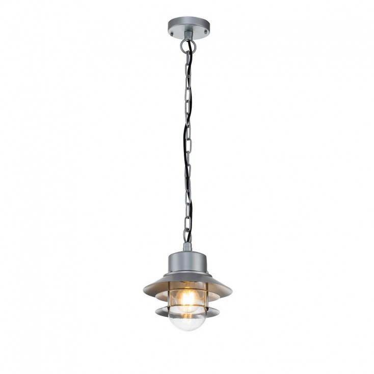 Lampada da esterno a sospensione con struttura in acciaio e diffusore in vetro