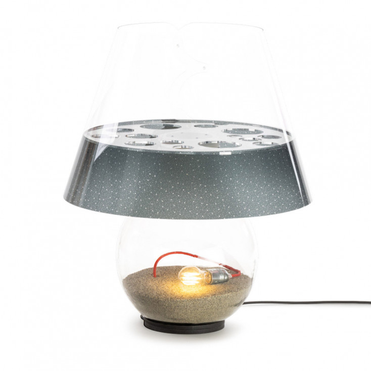 Lampada da terra grande corpo in vetro e diffusore in plexiglass con 1 lampadina