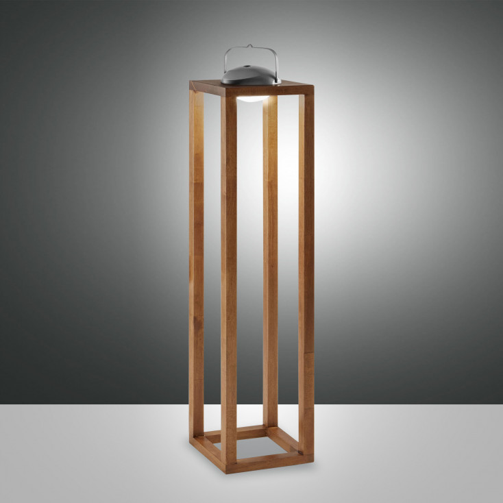 Lampada da terra a led per esterno con struttura in legno e metallo