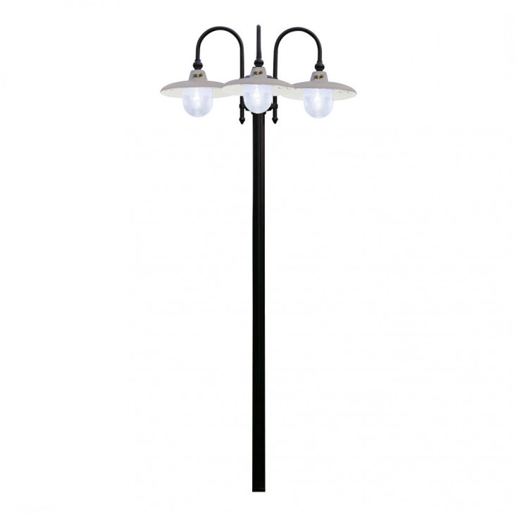 Lampada da terra da esterno in alluminio e 3 paralumi in ceramica decorata mano