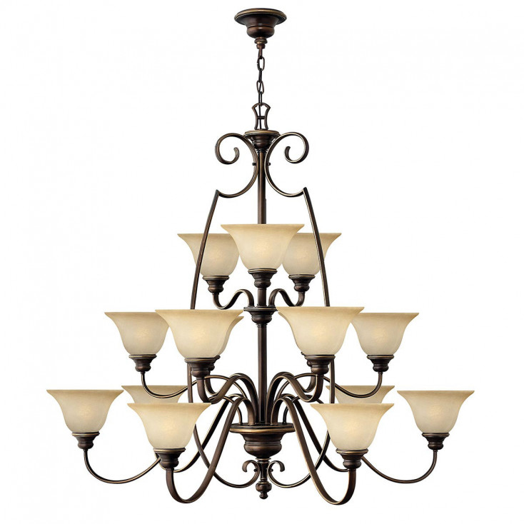 Lampadario grande in acciaio con 15 diffusori in vetro dal design classico