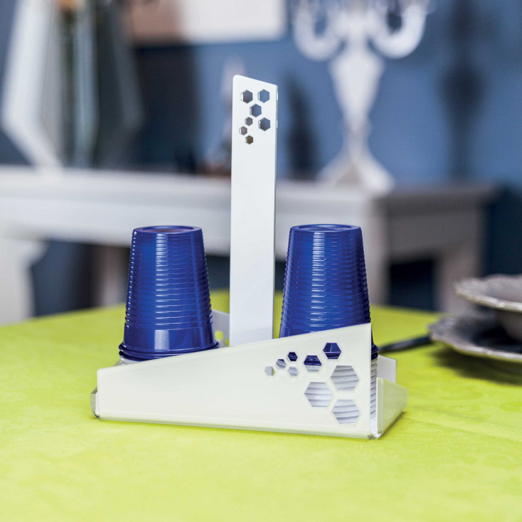 Portabicchieri in plexiglass per bicchieri di plastica con doppio scomparto