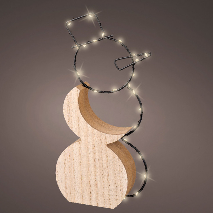 Decorazione LED pupazzo di neve in legno